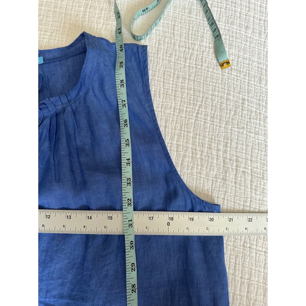 J.McLaughlin‎ Blue 100% Linen Sleeveless Tiered Tassel Tie Neck Midi Dress L - Picture 6 of 8